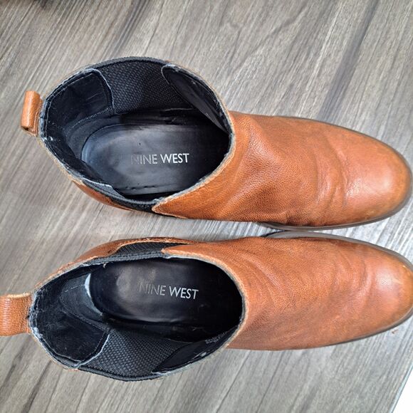 Nine West Casual Ankle Booties Women Brown Leather Slip On Ankle Boots Size 6.5M - Picture 7 of 9